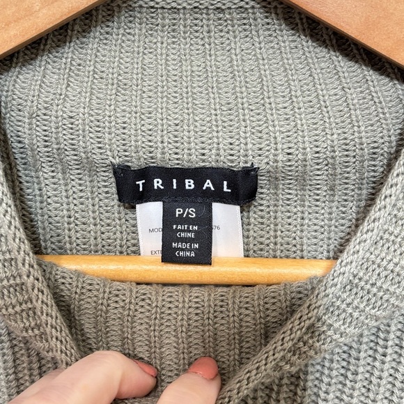 Tribal Green Cowl Neck Sweater with Classic Knit - Picture 3 of 4